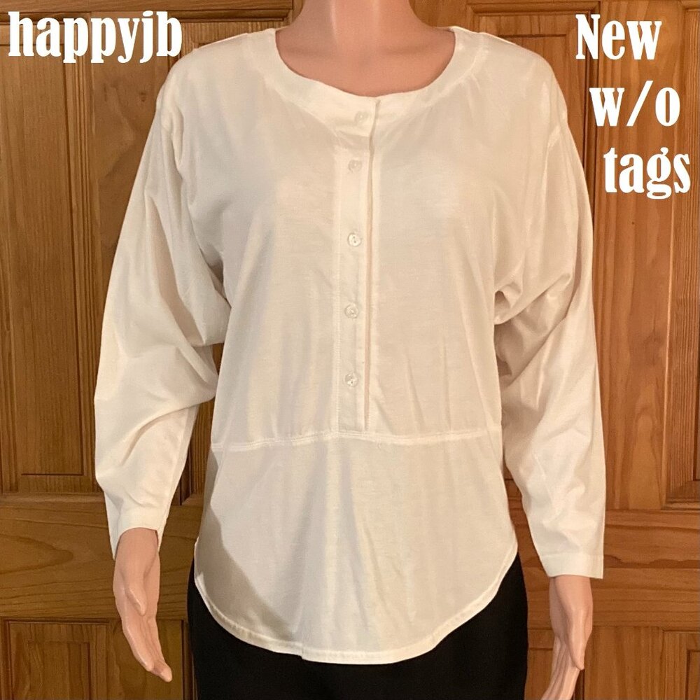 NWOT Gitano Vintage 80s Henley Top Long Sleeve Blouse White Size S Small